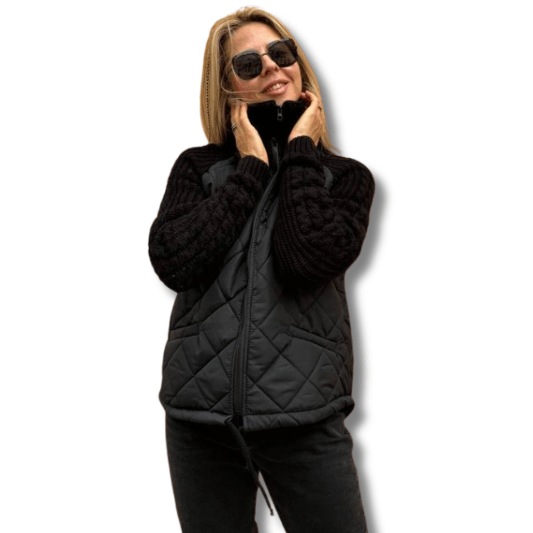 Astrid - Casual, effen, gebreid patchwork jack met ritssluiting